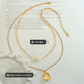Gold Double Layer Necklace Pearl And Concave Oval Pendant view 2