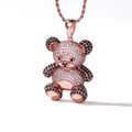 Rose Gold Tone Pave Teddy Bear Pendant Necklace with Dark Accents view 4