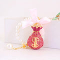 Rhinestone Money Bag Keychain With Bow, Pearl Strand And Eiffel Tower Charm view 6