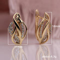 Openwork Leaf Ribbon Clear Stone Stud Earrings Gold Tone view 5