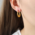 U Shape Hoop Earrings Mesh Stripe Texture Gold Steel view 4