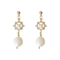 Gold Tone Clear Stone Floral Square And Irregular Pearl Drop Earrings view 5