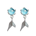 Silver Tone Aqua Round Stone And Mermaid Tail Stud Earrings view 5