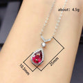Red Teardrop Stone Halo Silver Tone Necklace Polished Jewelry Accessory view 5