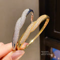 Pave Rhinestone Twist Wave Open Bangle Bracelets Two Tones view 3