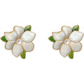 Gold Mother-of-Pearl Camellia Leaf Flower Stud Earrings view 5
