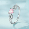 White Gold Pink Heart Angel Wing Finger Ring Sizes 6-10 view 3