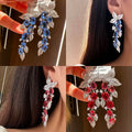 Red Crystal Leaf Cascade Drop Earrings Jewelry Accessory view 2