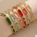 Gold Oval Czech Glass Stone Link Bracelet Multi Colors view 2