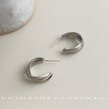 Silver Tone Triple Line Crossed Chunky Hoop Earrings view 4