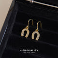 Gold-Tone Pavé CZ Horseshoe U-Shape Fishhook Dangle Earrings view 1
