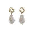Gold Irregular Open Stud Baroque Pearl Drop Earrings view 5