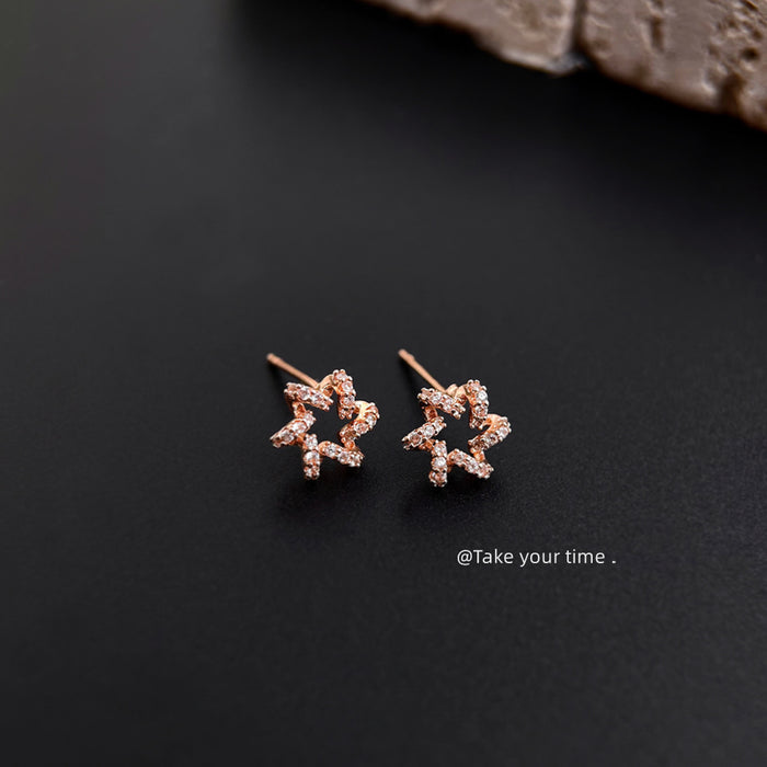 Rose Gold Hollow Flower Pavé Zircon Open Stud Earrings