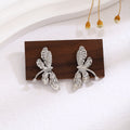 Silver Double Butterfly Clear Look Branch Dangle Earrings view 1