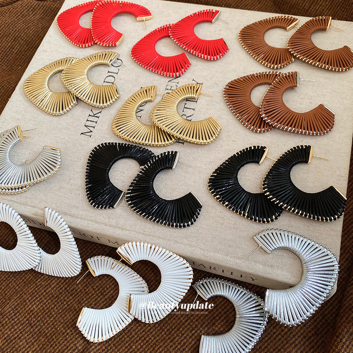 Wrapped Cord C Hoop Stud Earrings in Five Colors Jewelry Pair