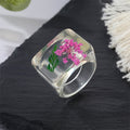 Clear Pressed Flower Geometric Resin Band Rings in Three Colors view 4