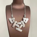 Abstract Textured Square Link Geometric Statement Necklace view 2