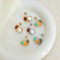 Multi Color Enamel Bean Stud Earrings Gold And Steel view 3