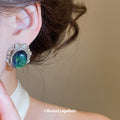 Green Oval Cabochon Crystal Frame Clip On Earrings view 4