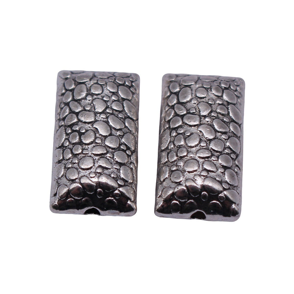 23x12x7.2mm 7.7g Antique Silver Zinc Alloy Pebble Texture Rectangle Loose Metal Double Sided Beads for Jewelry Making