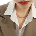 U-Link Hook Chain Necklace And Bracelet Set Gold Steel view 7