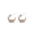Textured Angular C Hoop Stud Earrings in Gold and Silver view 5
