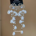 Silver Tone Lotus Chandelier Earrings with Pearl Drops view 4