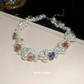 Multi Strand Pearl Choker Heart Crystal Necklace Silver view 3