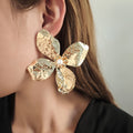 Hammered Gold Flower Pearl Look Oversized Statement Earrings view 1