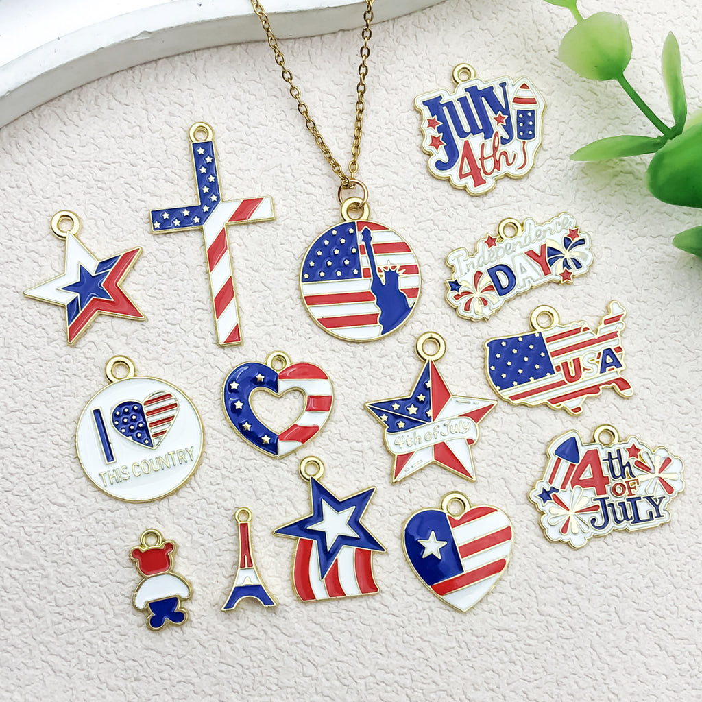 Enamel Iron American Flag Charm Pendant for DIY Independence Day Earrings Necklace Keychain