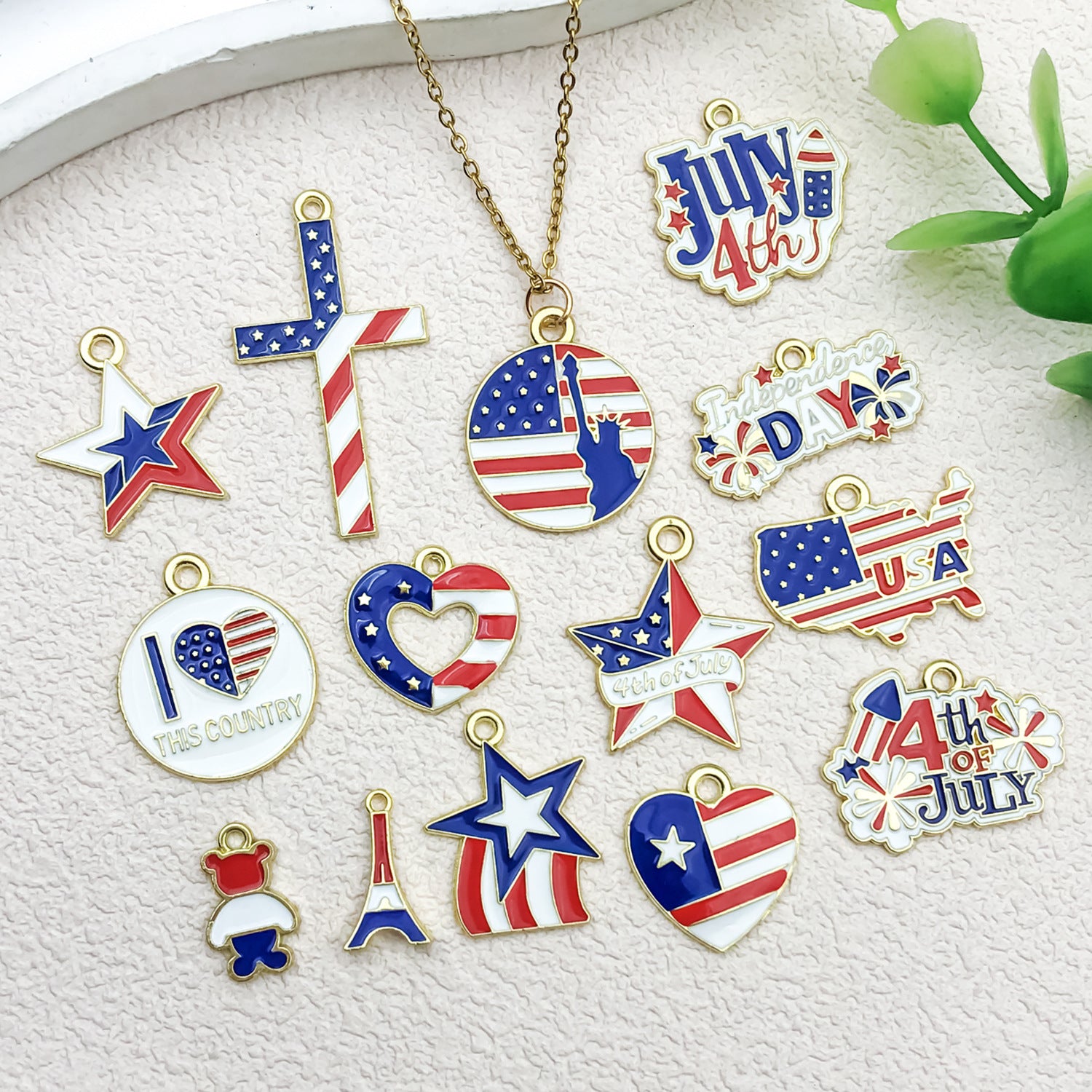 Enamel Iron American Flag Charm Pendant for DIY Independence Day Earrings Necklace Keychain