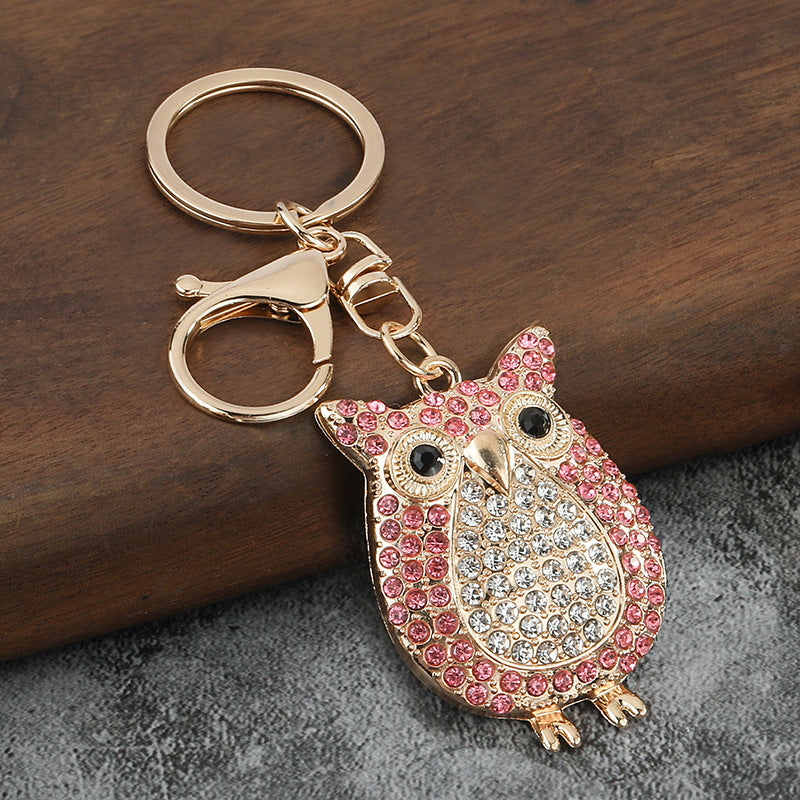 Rhinestone Owl Keychain Metal Bag Charm Cute Animal Gift Accessory