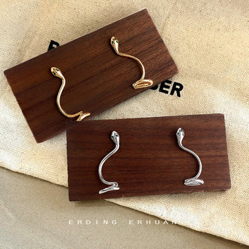 Silver Gold Tone Snake Ear Climber Earrings Green Eyes