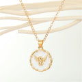 Gold Tone Black and White Winged Skull Round Pendant Necklaces view 4