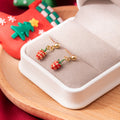 Red Strawberry Green Leaf Gold Tone Novelty Huggie Earrings view 6