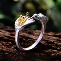 Two-Tone Silver Bird Flower Open Adjustable Finger Ring view 2