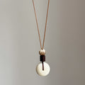Brown Cord White Bi Disc Pendant Necklace Wood Lotus Bead view 4
