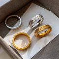 Gold Hammered Crinkle Textured Band Ring Metal Finish view 1