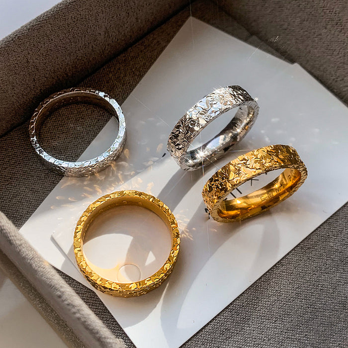 Gold Hammered Crinkle Textured Band Ring Metal Finish
