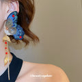 Blue Embroidered Butterfly Long Tassel Stud Earrings view 3