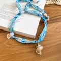 Printed Scarf Necklaces with Coastal Shell and Starfish Charms view 4
