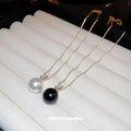 Gold Cable Chain White Pearl Pendant Clear Stone Accent view 4