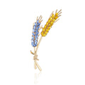 Gold Twin Wheat Ear Brooch Marquise Crystal Grain Pin view 5
