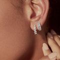 Graduated Clear Crystal Silver Tone Huggie Earrings view 3
