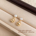 Pearl Stud Earrings Irregular Molten Metal Drop Gold Silver view 4