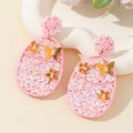 Pink Seed Bead Floral Butterfly Drop Earrings With Sequin Accents view 1