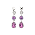 Pink and Purple Crystal Linear Drop Earrings in Silver Tone view 5