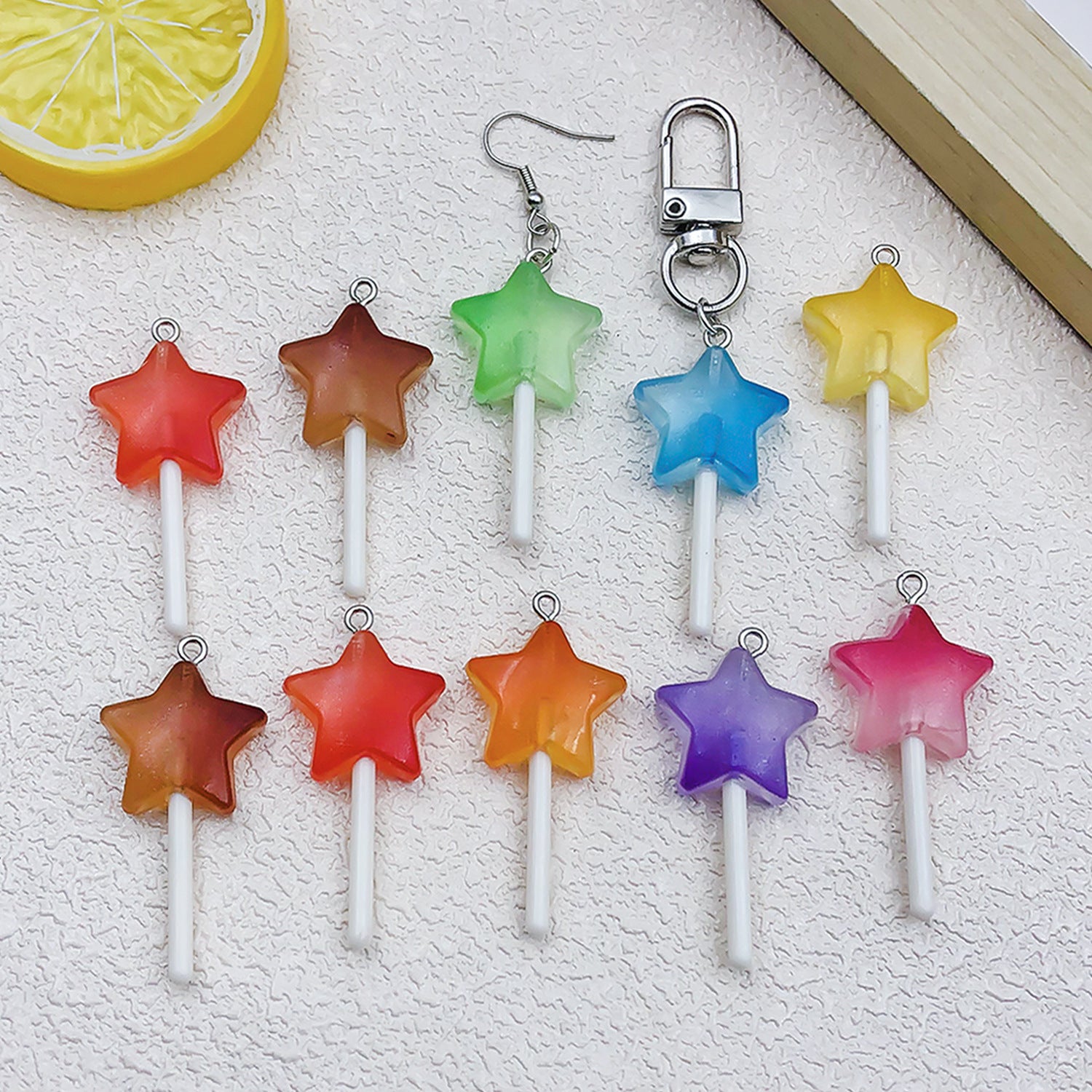 Glitter Resin Lollipop Heart Round Star Charm Pendant for Earrings Keychain DIY