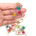 Gold Tone Pressed Flower Butterfly Resin Clip Keychains view 4