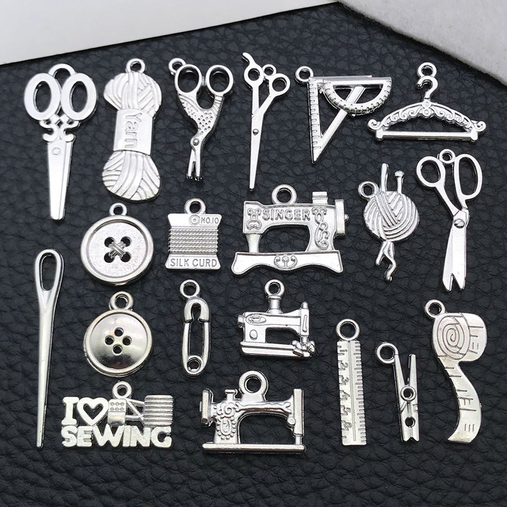 Vintage Zinc Alloy Scissors Sewing Machine Charm Pendant for DIY Bracelet Necklace Key Ring